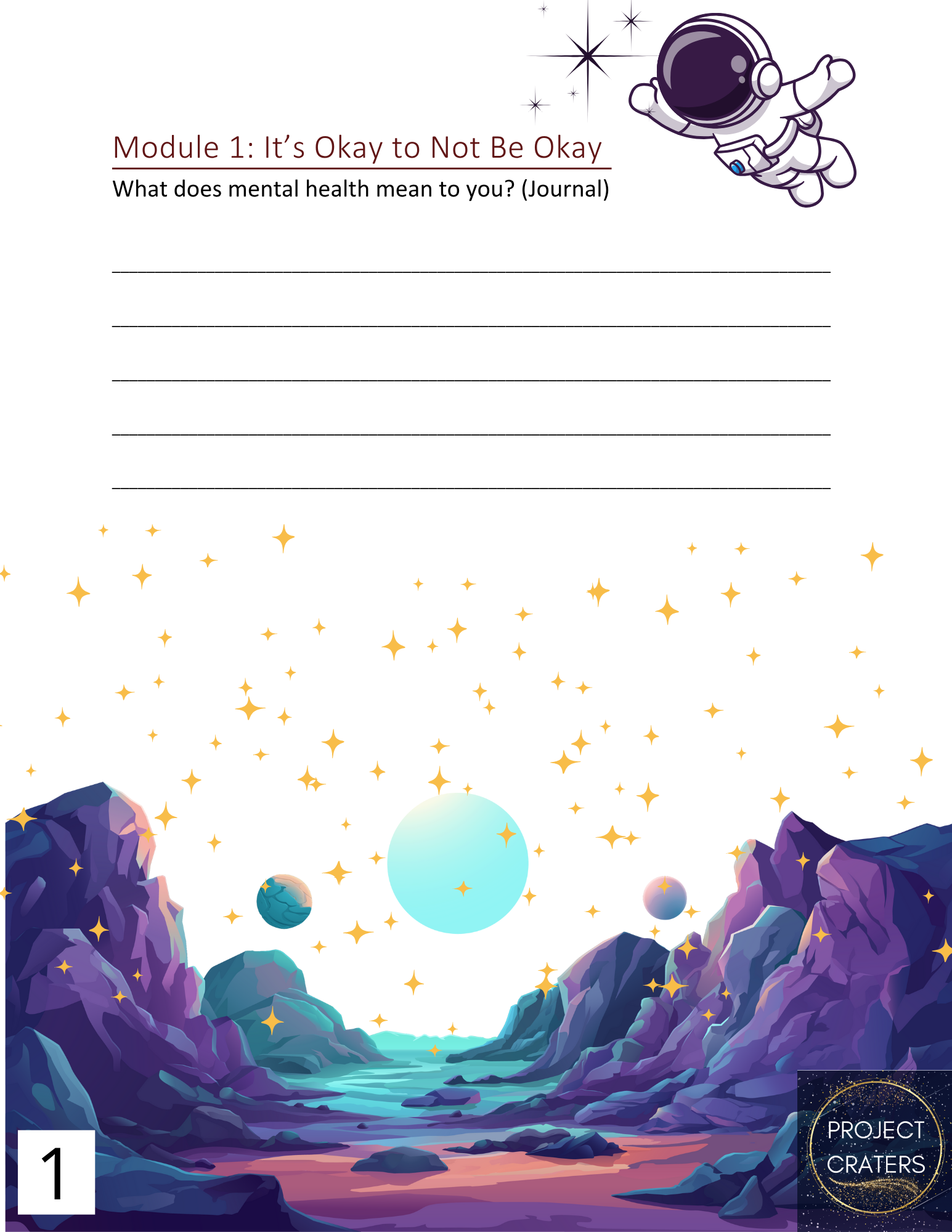 Image of module 1 workbook page 1: what does it mean to not be okay journal activity.