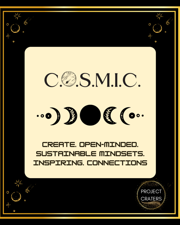 Graphic that states COSMIC: Create Open Minded Sustainable Mindsets: Inspiring Connections