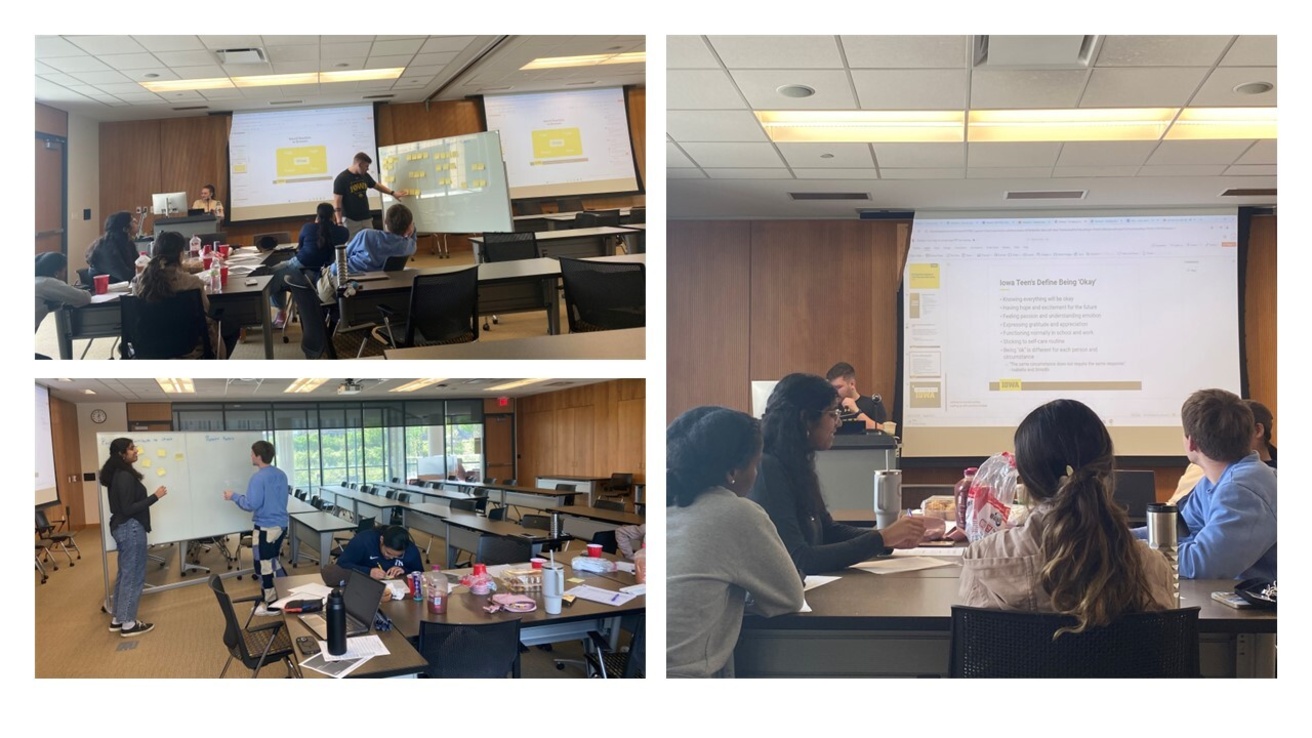 Image of CRATERS high school board wroking collaboratively to develop content.   Pictures include students working at white board.